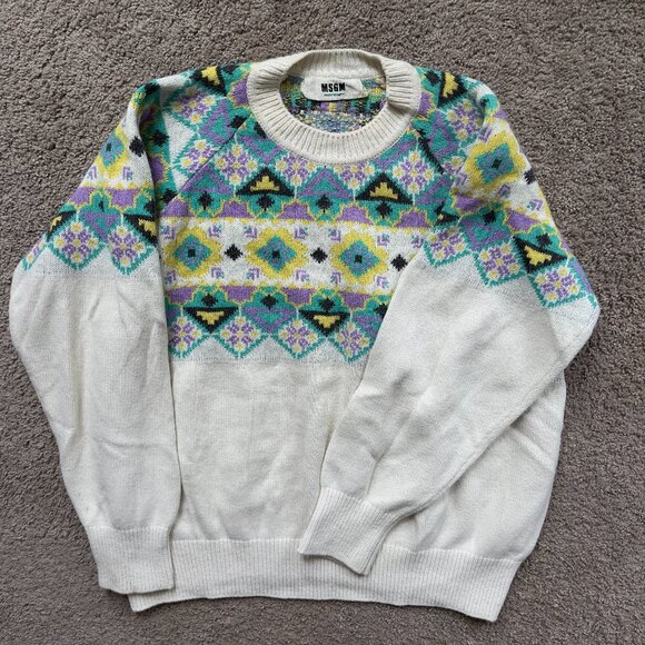 MSGM FAIR ISLE INTARSIA KNIT SWEATER - Picture 1 of 8